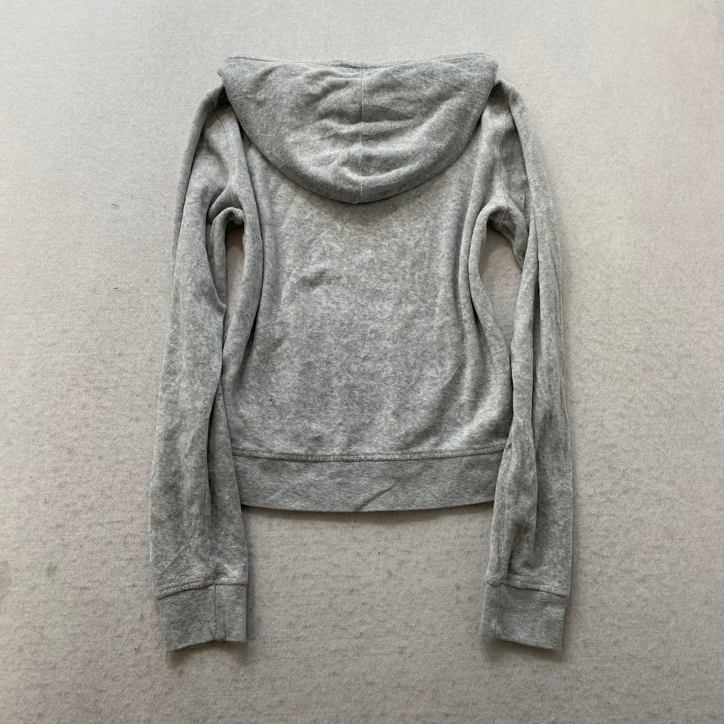 Vintage Juicy Couture Women Gray Velour Tracksuit Set Hoodie & Flare Pant Size S