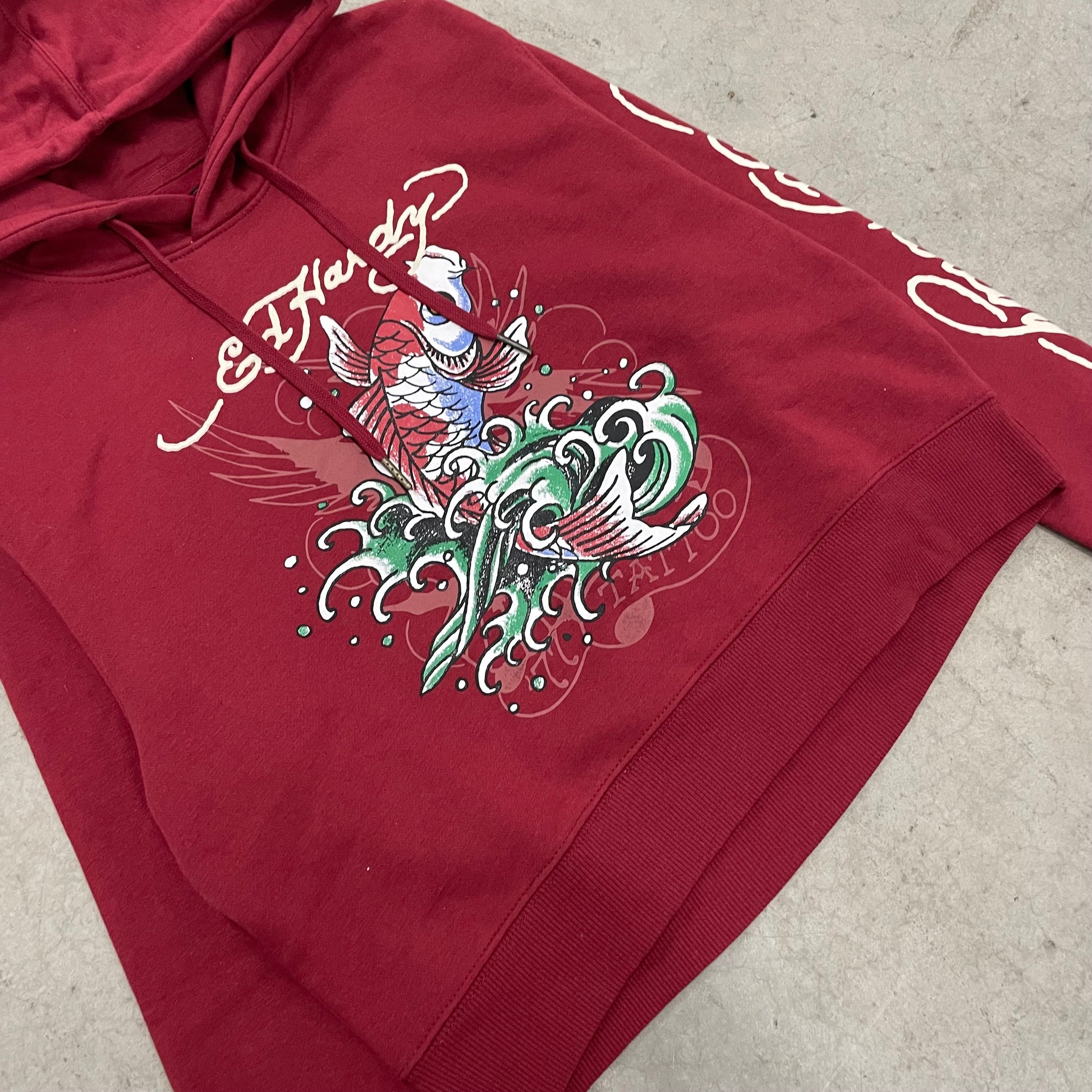 ED HARDY “Koi fish” BURGUNDY CROPPED HOODIE - Clean Curriculums 