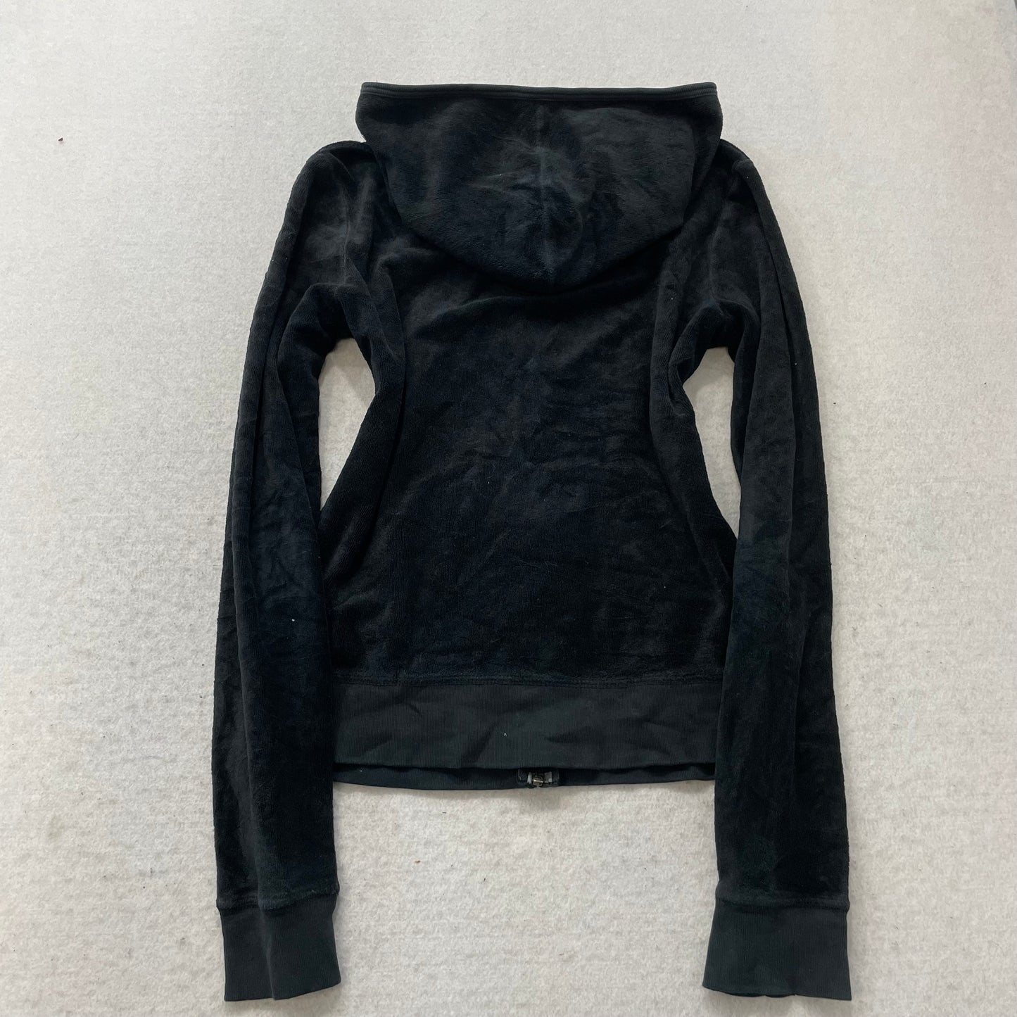 Vintage Juicy Couture Women's Black Velour Full Zip Hoodie Pockets Y2k Size L