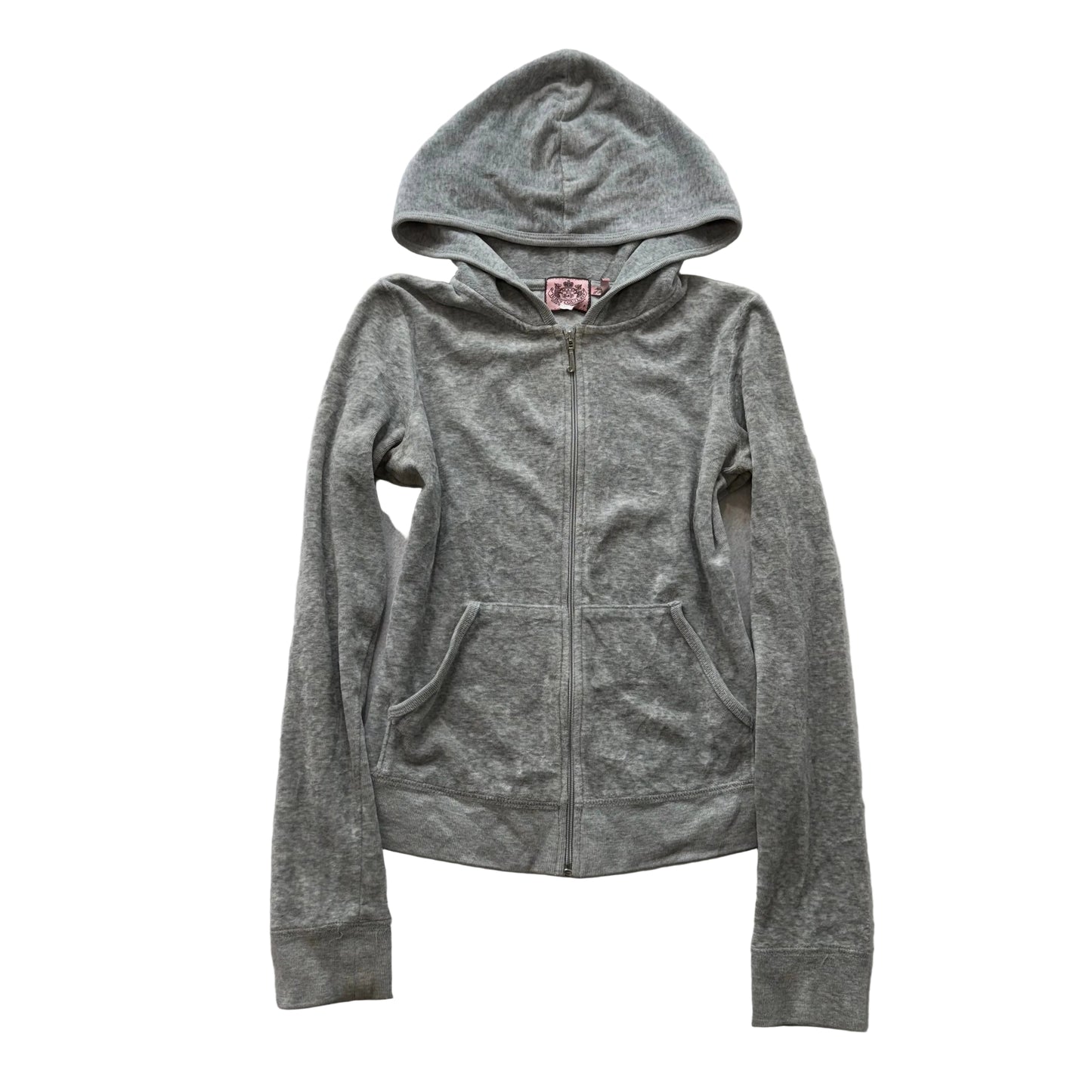 Juicy Couture Gray Velour Zip Up Hoodie Long Sleeves Slash Pockets Size P