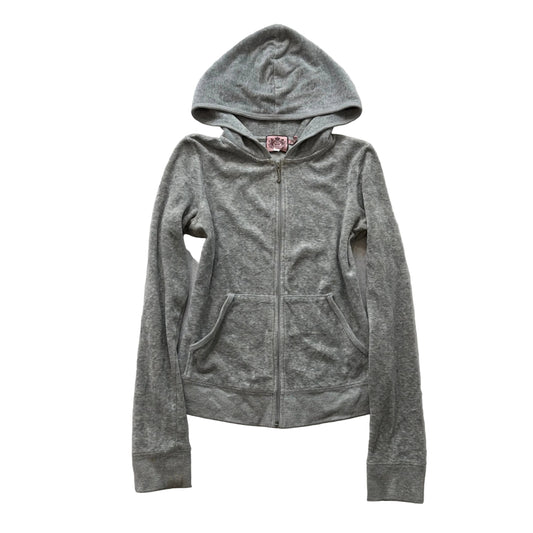 Juicy Couture Gray Velour Zip Up Hoodie Long Sleeves Slash Pockets Size P