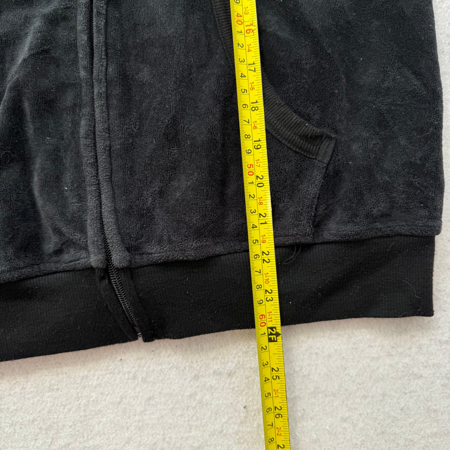 Juicy Couture Women's Jet Black Velour Zip-Up Hoodie Kangaroo Pockets Y2K Size M