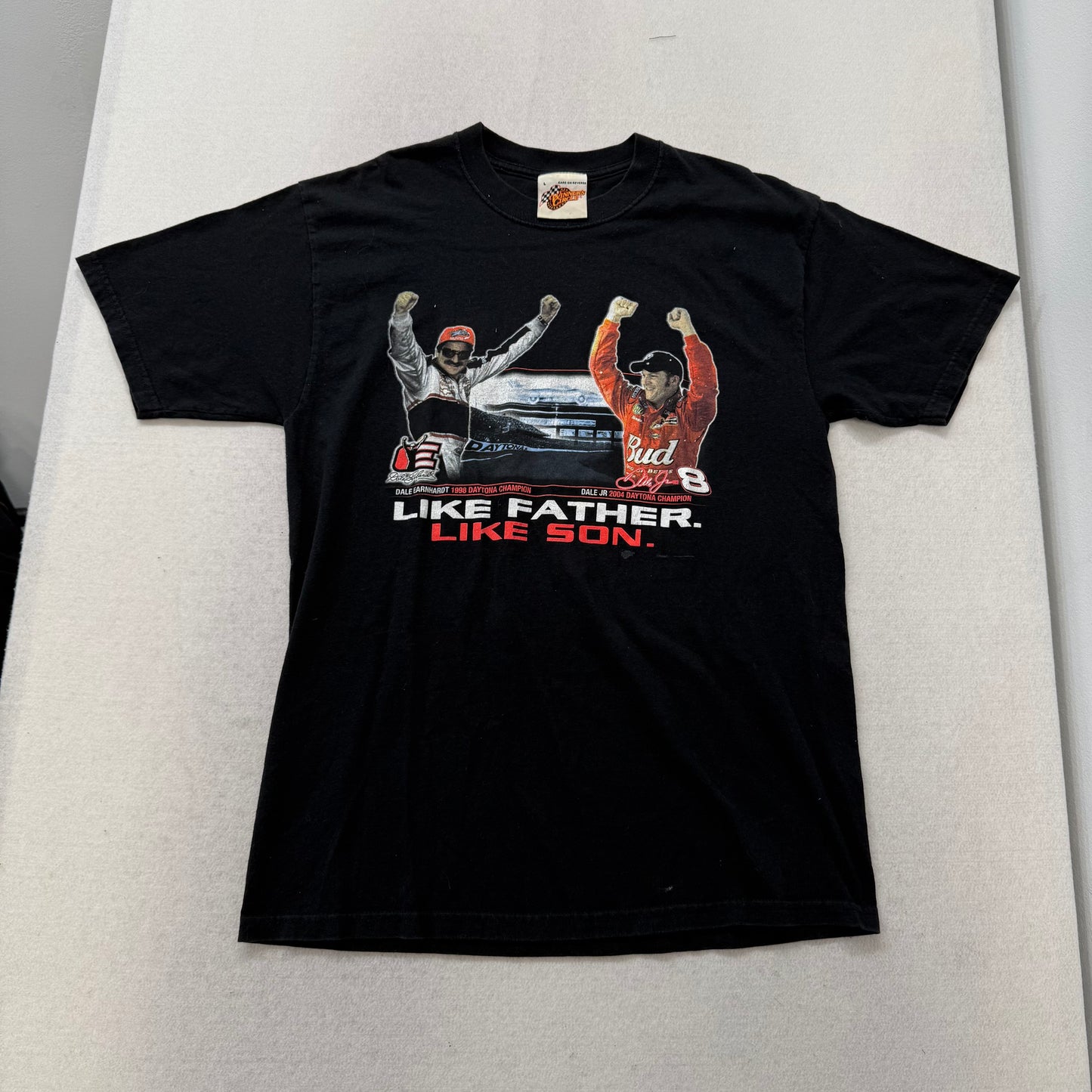 Dale Earnhardt Jr Winner Circle NASCAR Like Father Like Son Black T-Shirt Size L
