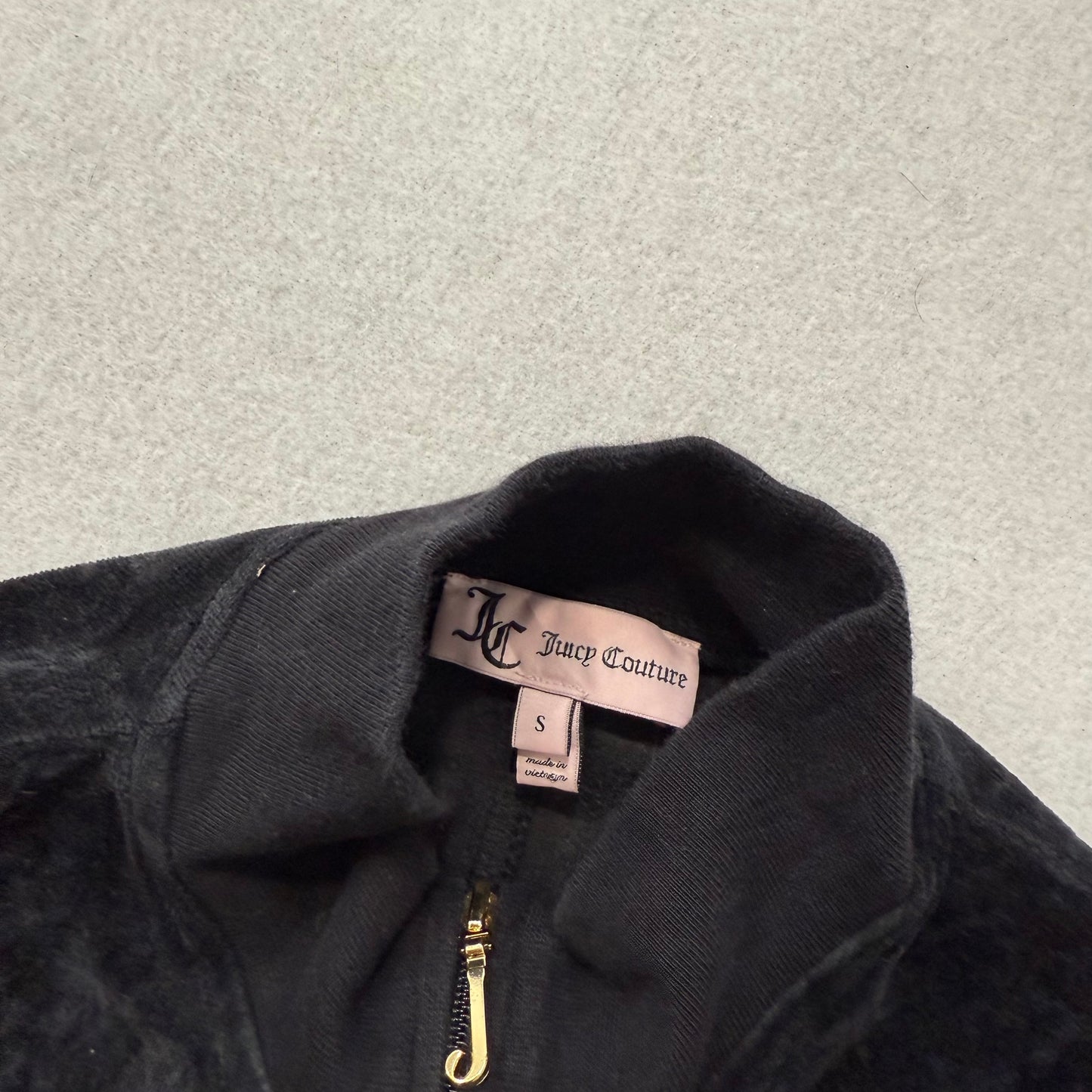 Juicy Couture Women's Black Velour Track Batwing Jacket Aesthetic Logo Size S