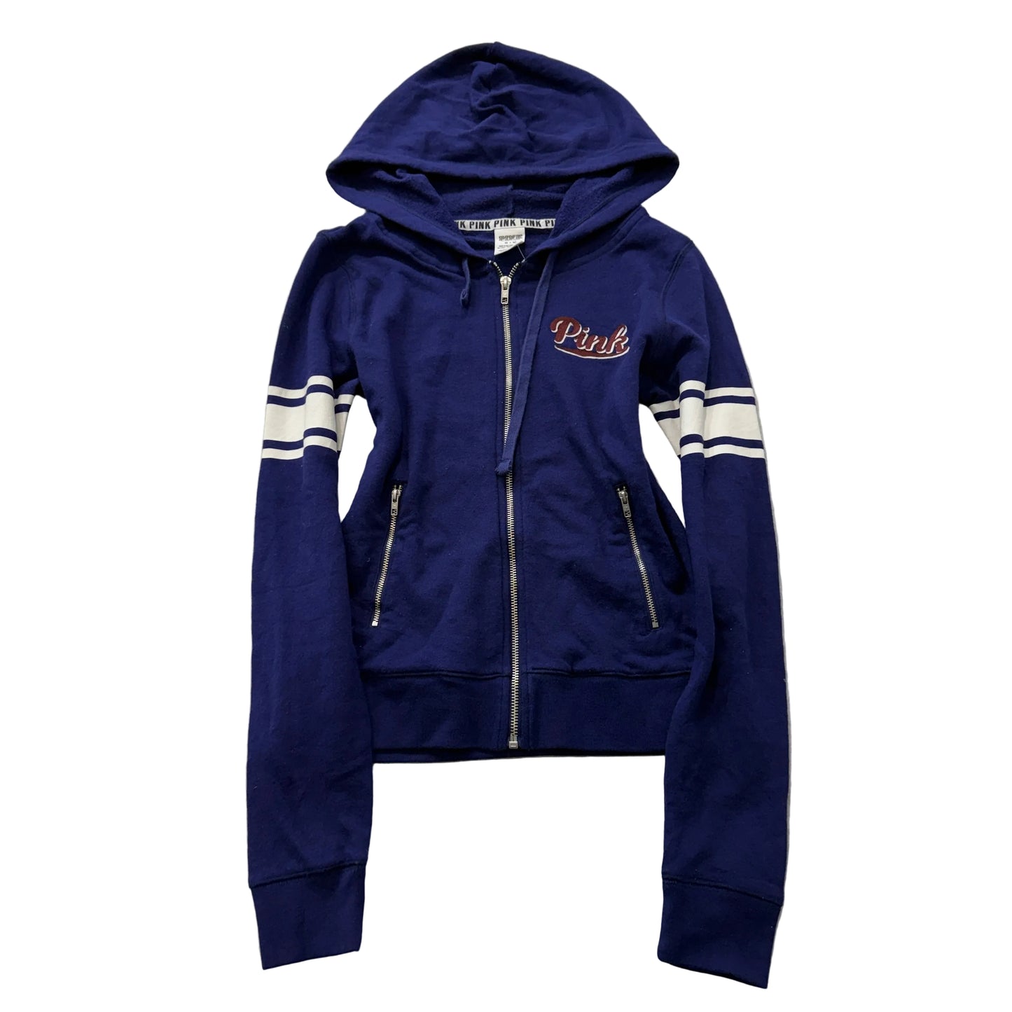 Victoria's Secret PINK Women's Deep Purple Fleece Zip-Up Hoodie Striped Size M