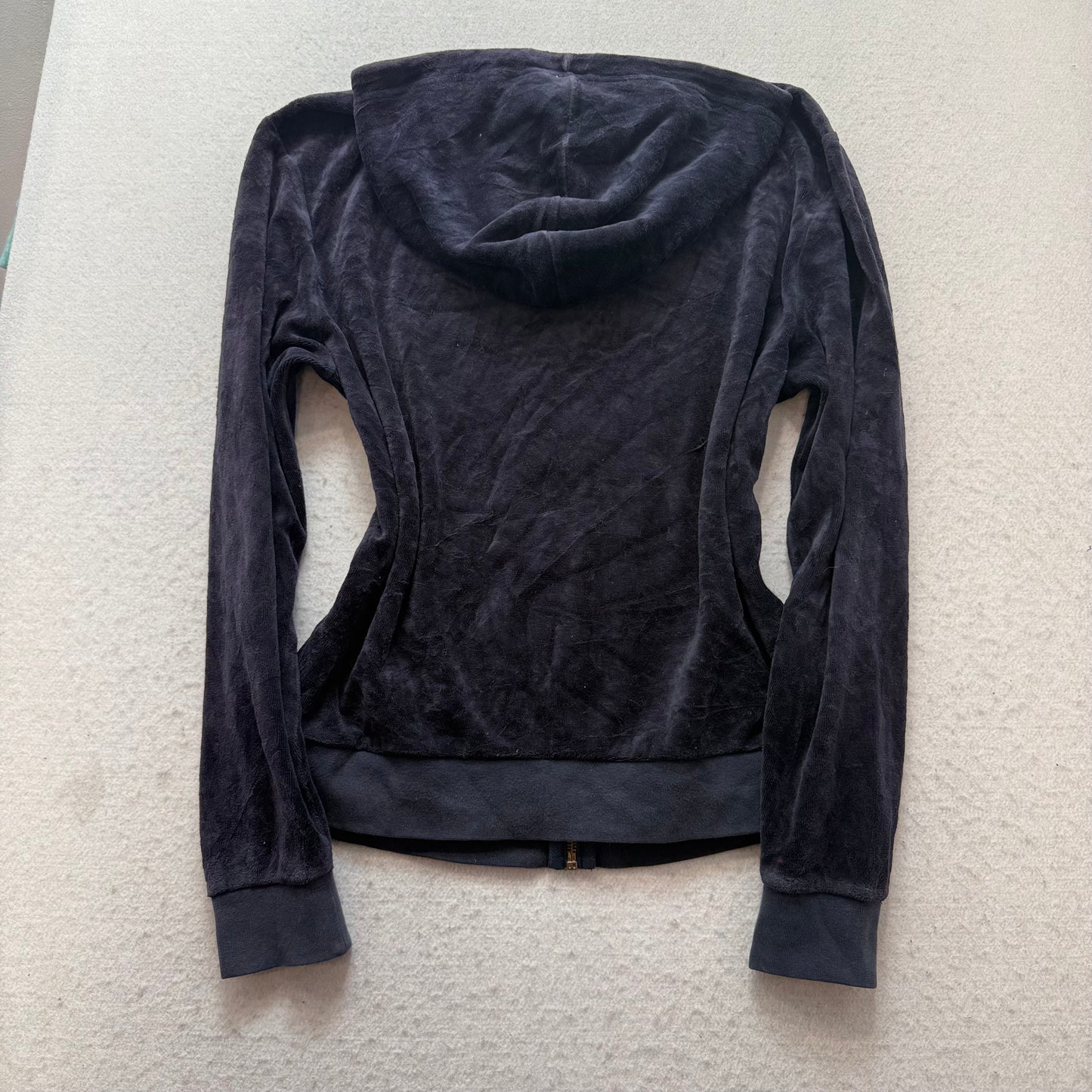 Juicy Couture Womens Dark Navy Velour Zip-Up Hoodie Drawstring Pocket Y2k Size M