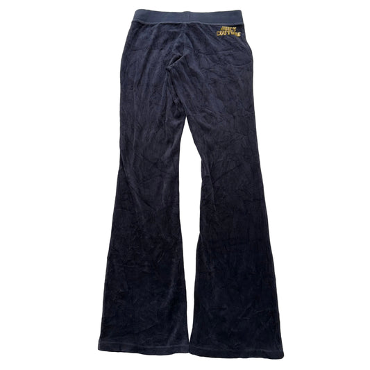 Juicy Couture Women Navy Blue Velour Flared Track Pant Front Pocket Logo Size XS