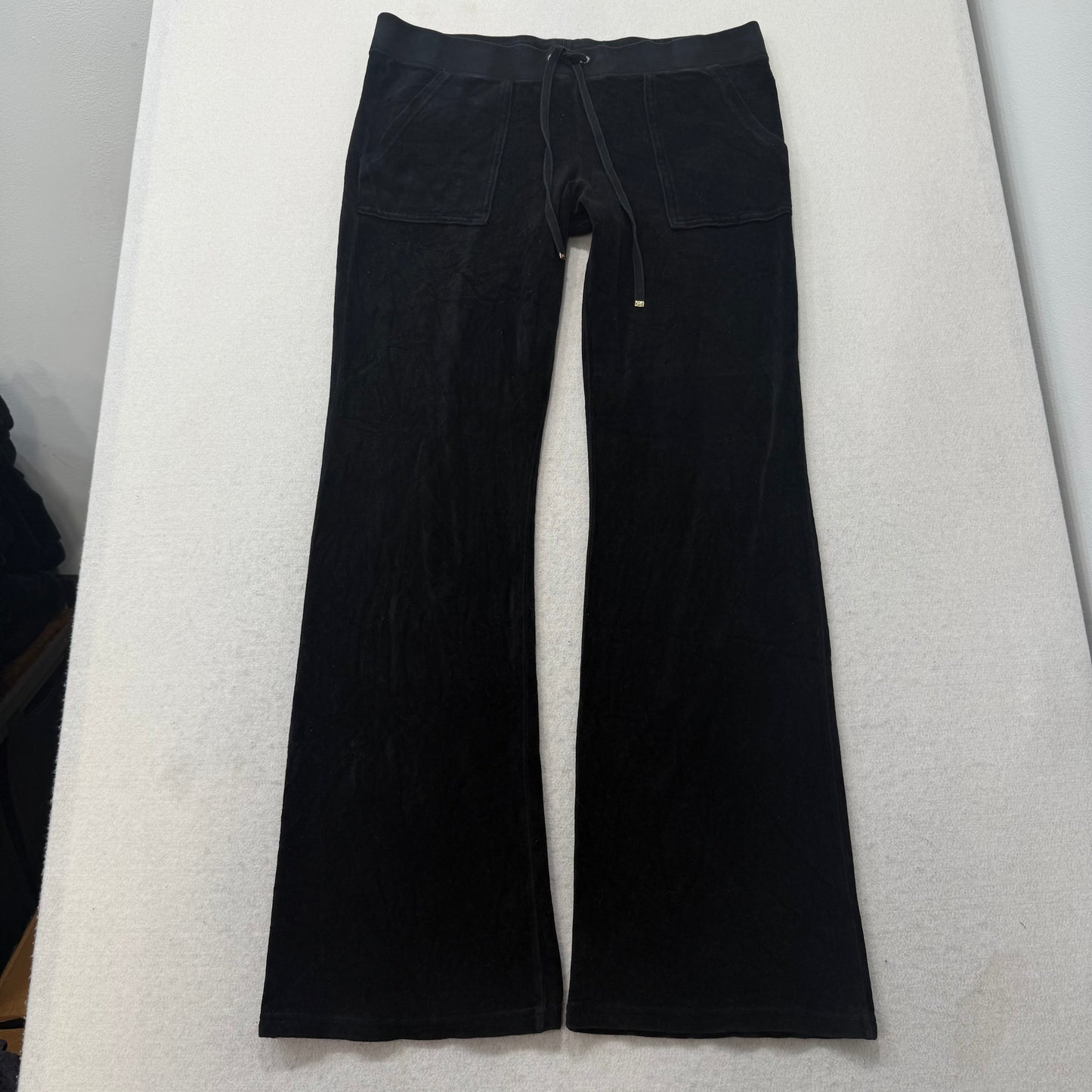 Juicy Couture Black Velour Tracksuit Set Zip Up Hoodie & Flared Pant Logo Size L