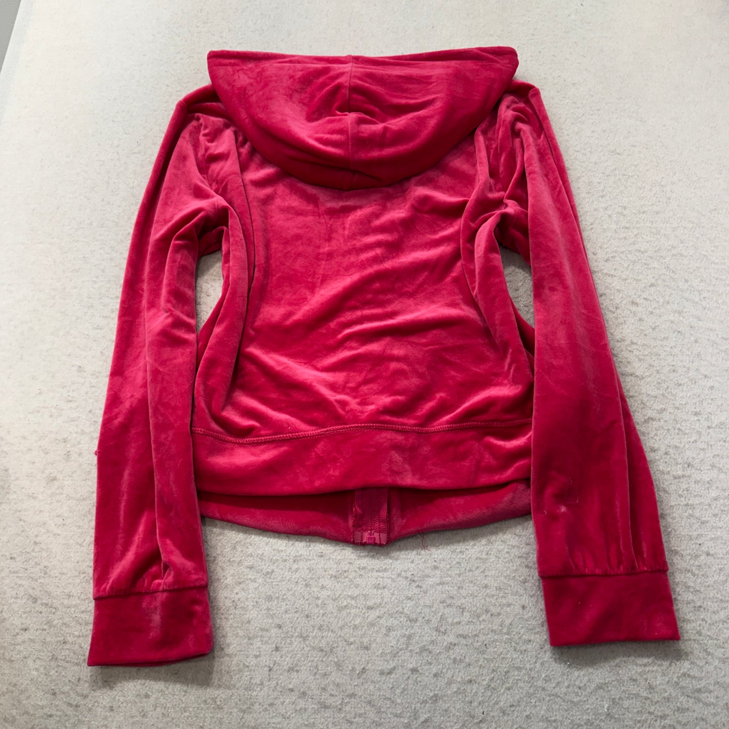 Juicy Couture Women's Red Velour Zip-Up Hoodie Pockets Rhinestone Logo Size XXL