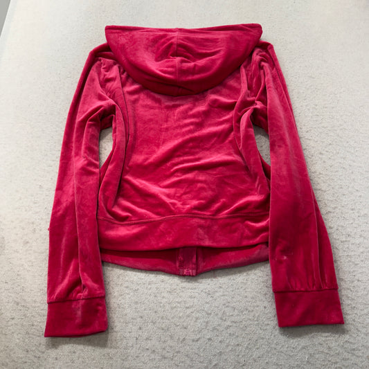 Juicy Couture Women's Red Velour Zip-Up Hoodie Pockets Rhinestone Logo Size XXL