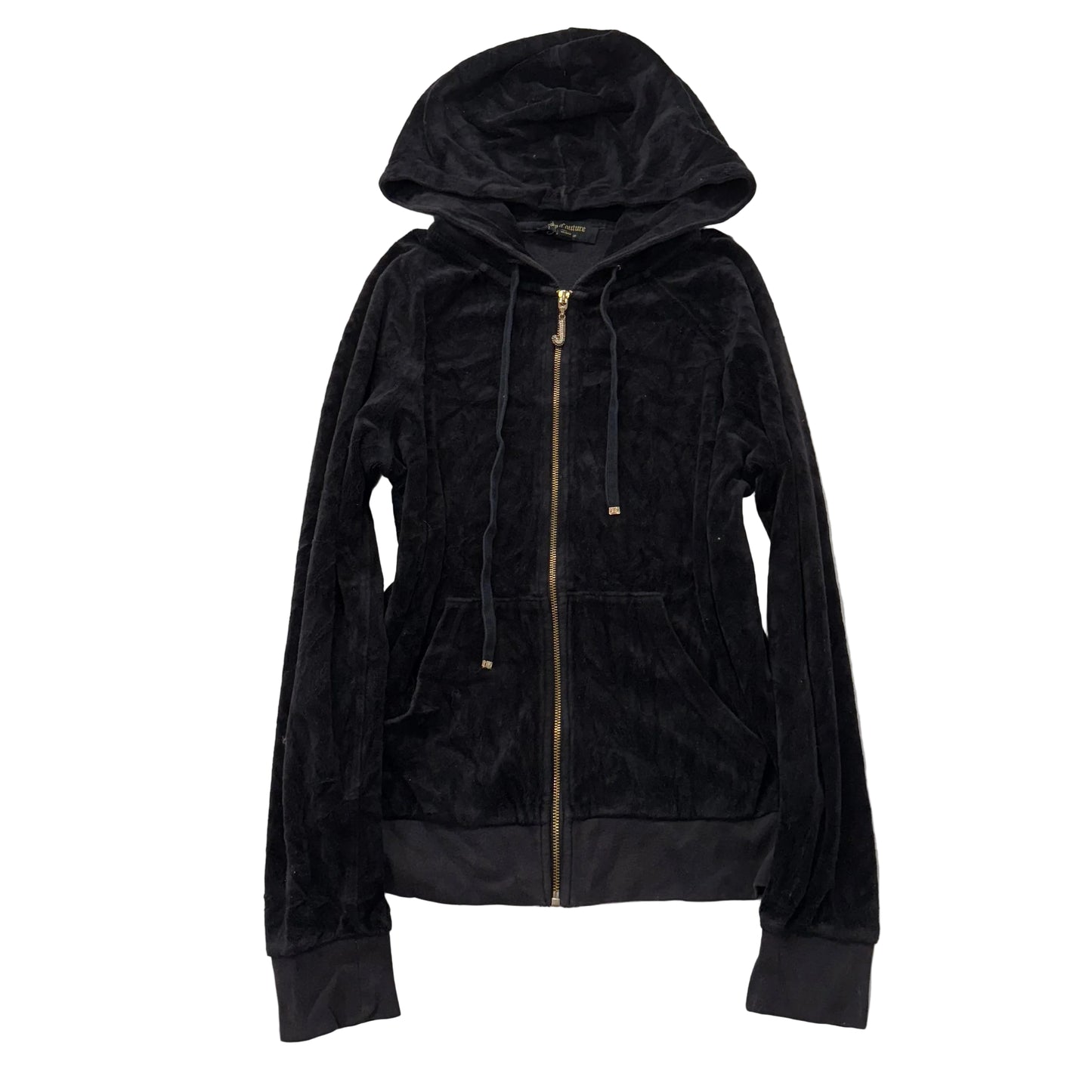 Juicy Couture Women's Black Velour Full Zip Hoodie Pockets Loungewear Y2k Size S