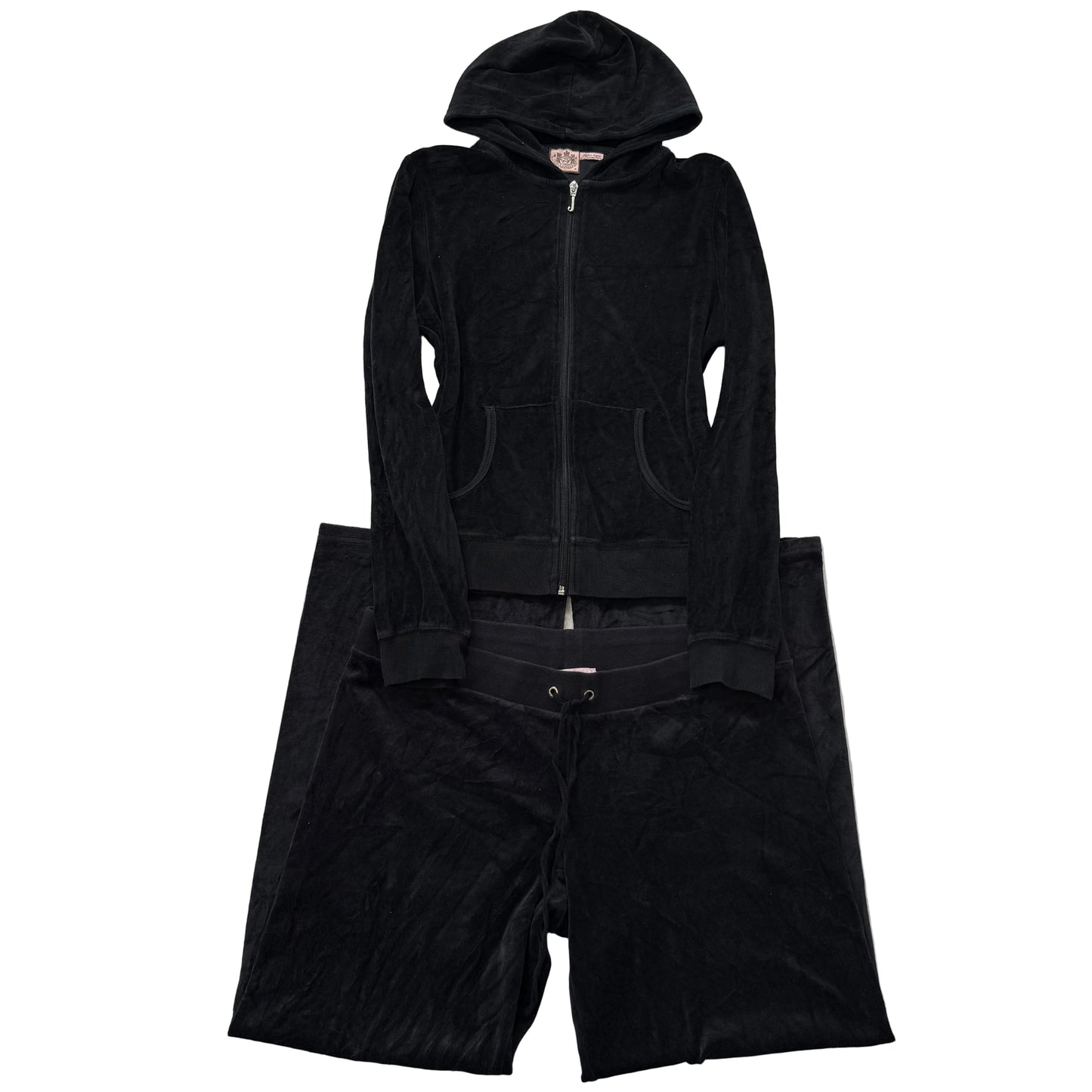 Juicy Couture Women's Black Velour Tracksuit Set Hoodie & Flared Pants Size XL