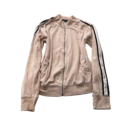 Bebe Women's Baby Pink Velour Full Zip Track Jackets Sleeve Striped Logo Size XL