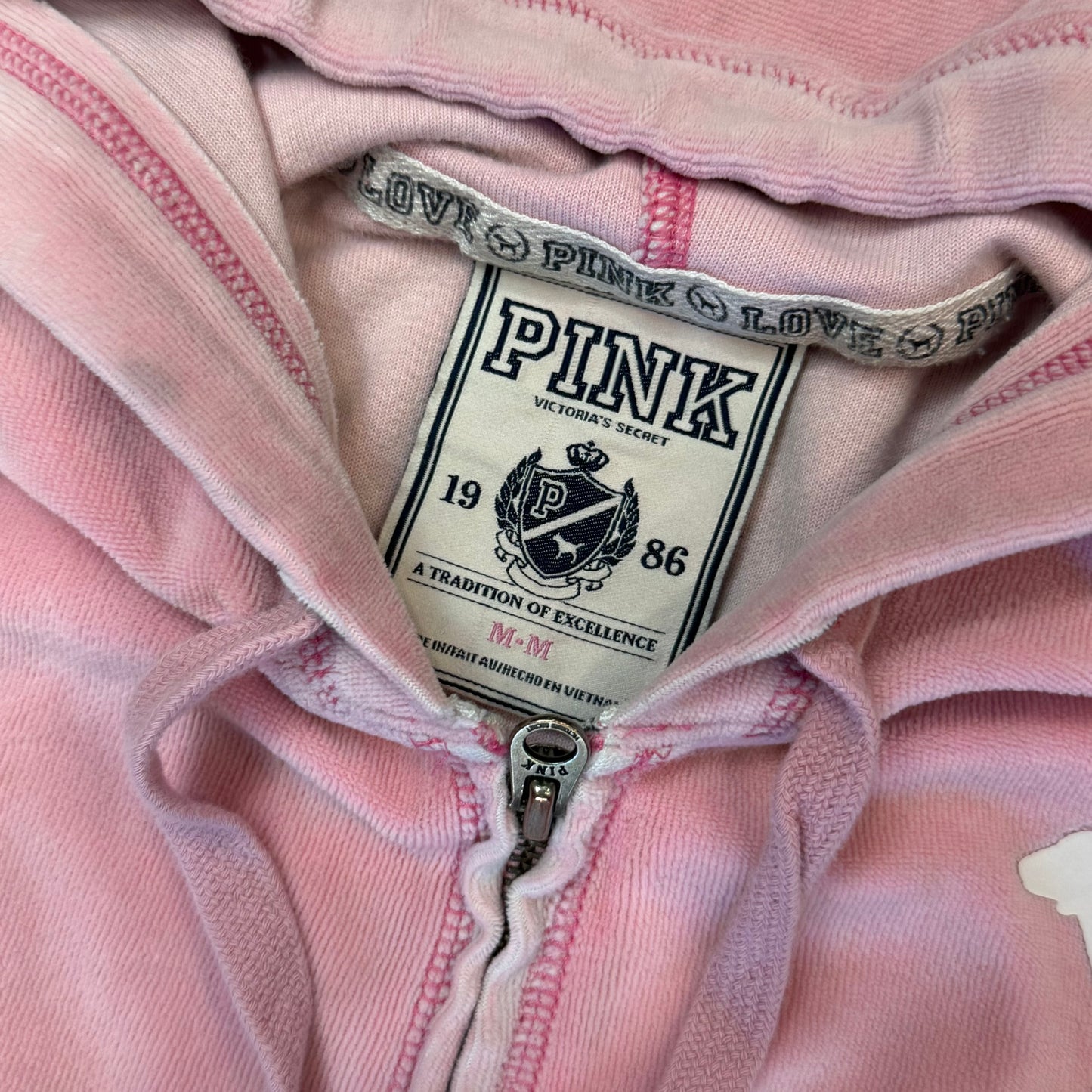 Victoria's Secret PINK "Love Pink" Women's Pink Velour Zip-Up Hoodie Logo Size M