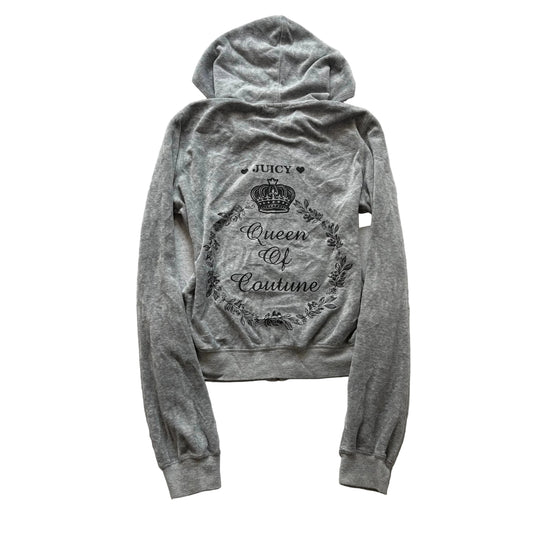 Juicy Couture Queen of Couture Women Gray Velour Zip-Up Hoodie Loungewear Size M
