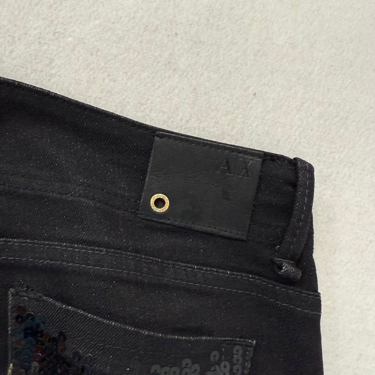 Armani Exchange Women Black Denim Bootcut Jeans Sequin Embellished Pocket Size 2