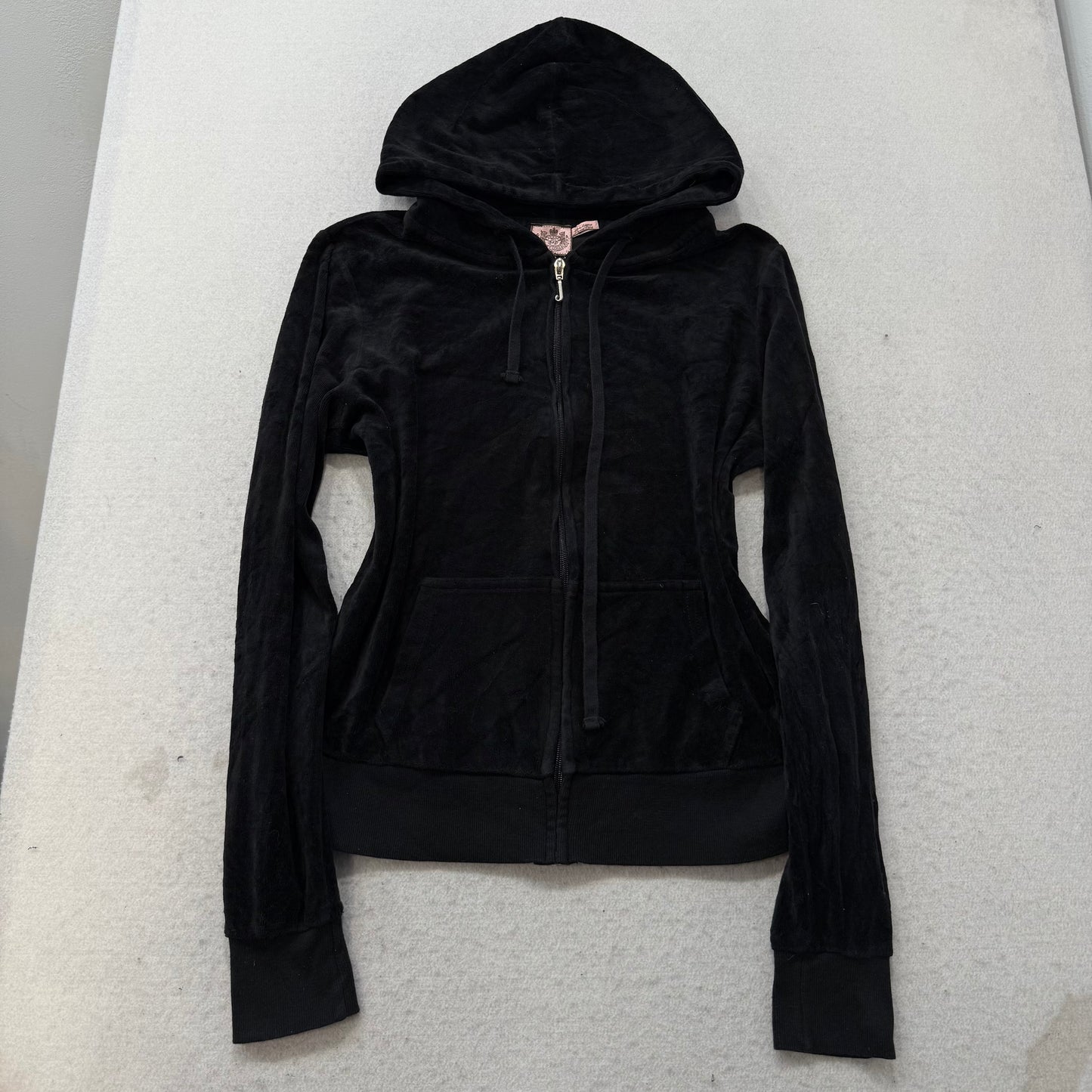 Vintage Juicy Couture Queen Couture Women's Black Velour Tracksuit Set Size L/XL