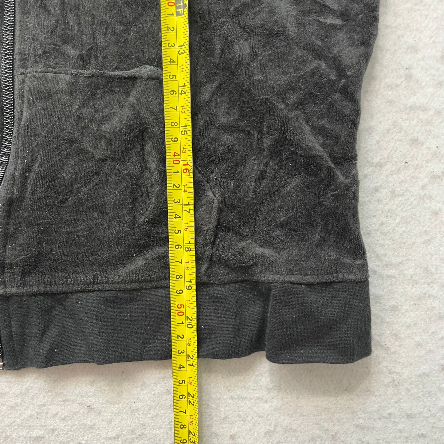 Vintage Juicy Couture Womens Black Velour Zip-Up Hoodie Drawstring Pocket Size L
