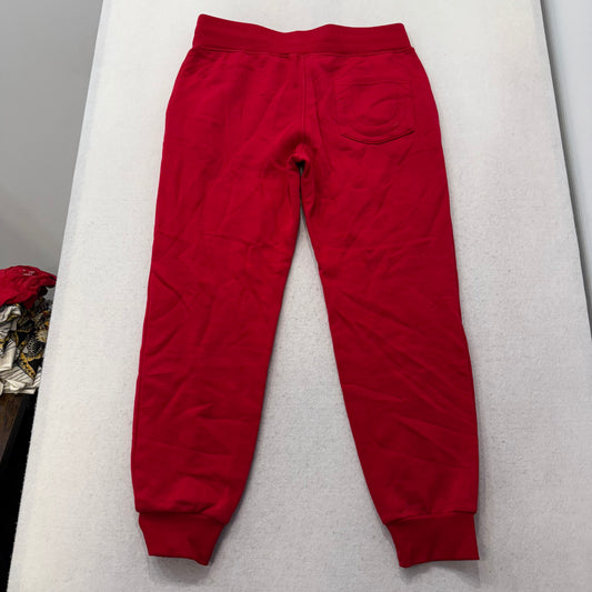 True Religion Men's Cherry Red Cotton Blend Cuffed Joggers Horseshoe Logo Size M