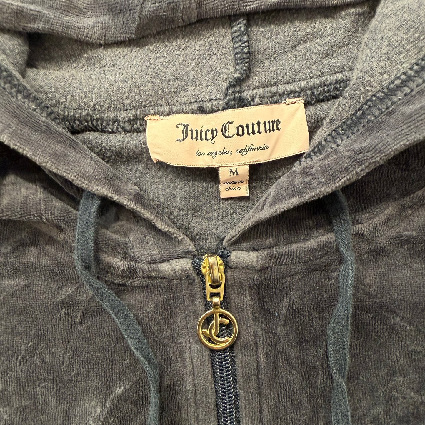 Juicy Couture Women's Deep Charcoal Velour Zip-Up Hoodie Loungwear Size M