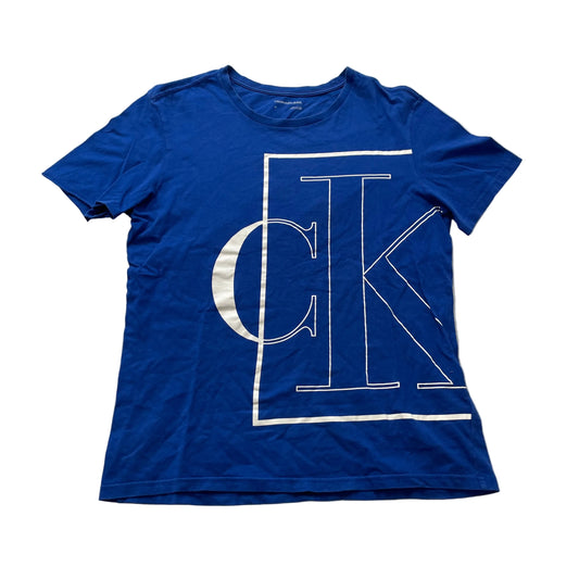 Calvin Klein Men's Blue Cotton T-Shirt Short Sleeve Crewneck Graphic Logo Size M