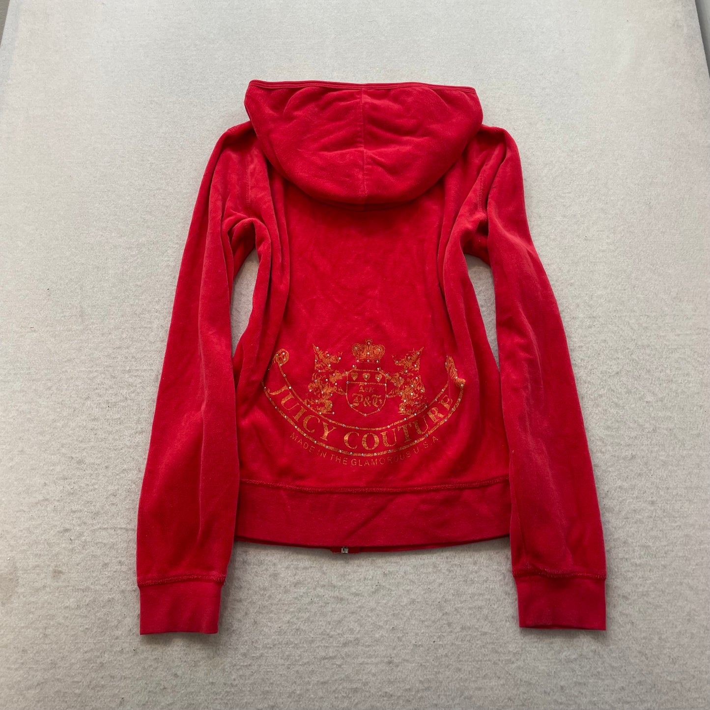 Juicy Couture Scottie Dogs Women's Red Velour Tracksuit Set Hoodie & Pant Size M