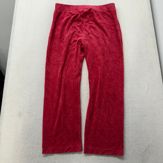 Vintage Juicy Couture Women Red Velour Straight Leg Track Pant Drawstring Size L
