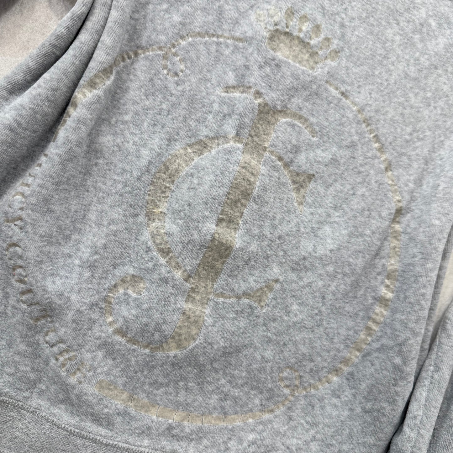 Vintage Juicy Couture Gray Velour Full Zip Hoodie w/ Back JC Emblem Size L