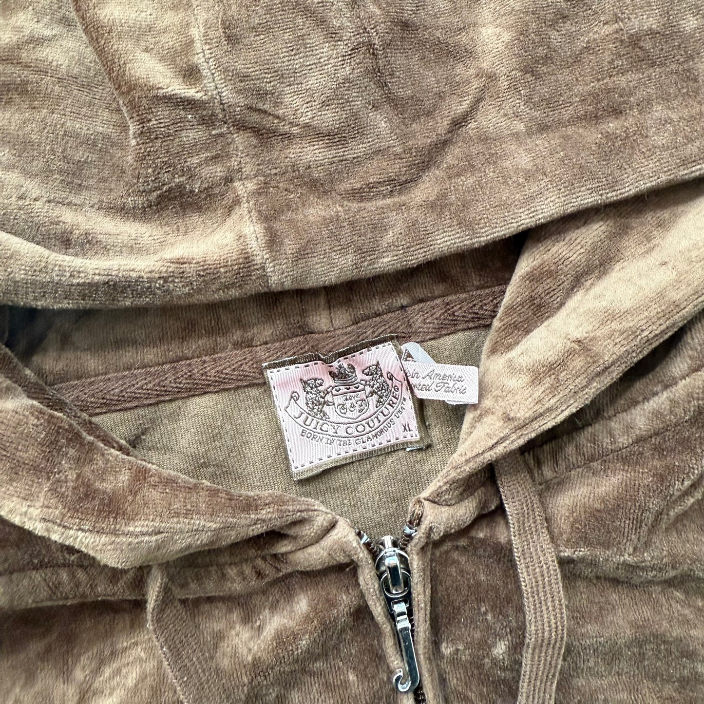 Juicy Couture Women's Brown Velour Zip-Up Hoodie Long Sleeve Pockets Y2K Size XL