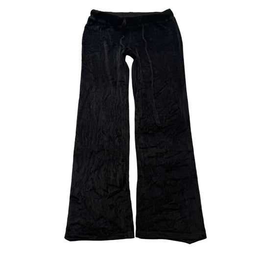 Vintage Juicy Couture Women's Black Velour Flared Track Pants Drawstring Size S