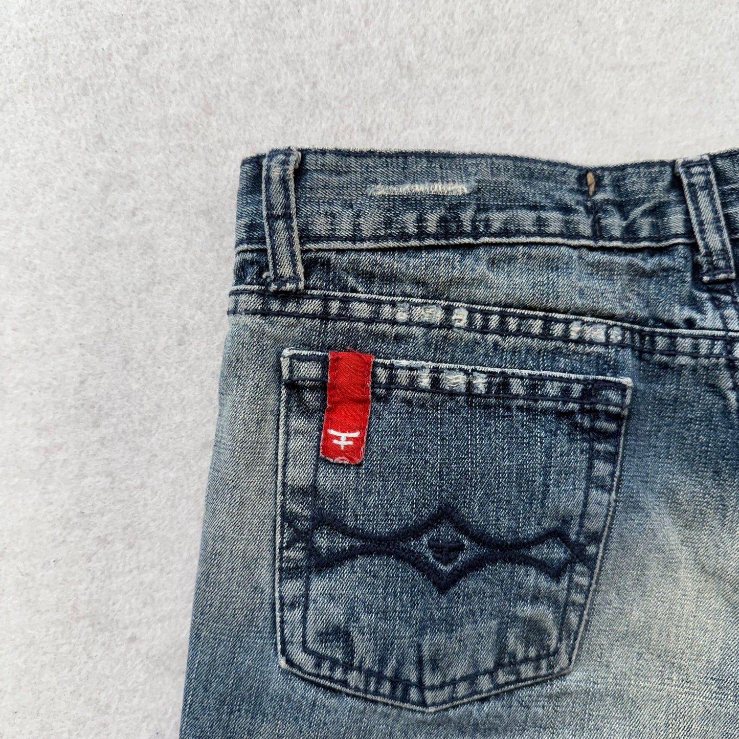 KOSIUKO Low Rise Blue Denim Cutoff Shorts Raw Hem Size 25