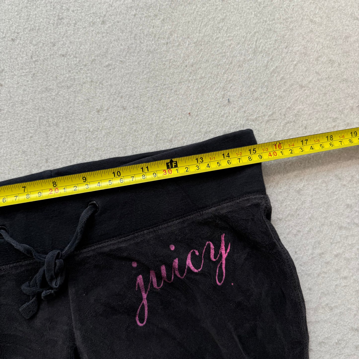 Vintage Juicy Couture Women Black Velour Flare Track Pant Drawstring Logo Size S