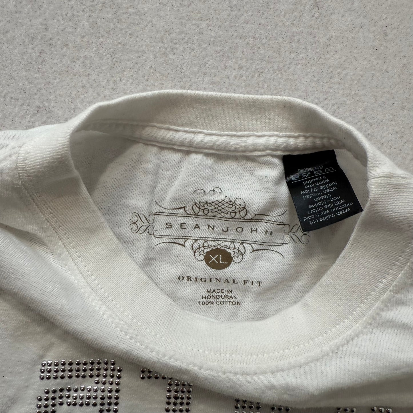 Sean John Platinum Status Men's White Cotton T-Shirt Rhinestone Crew Tee Size XL