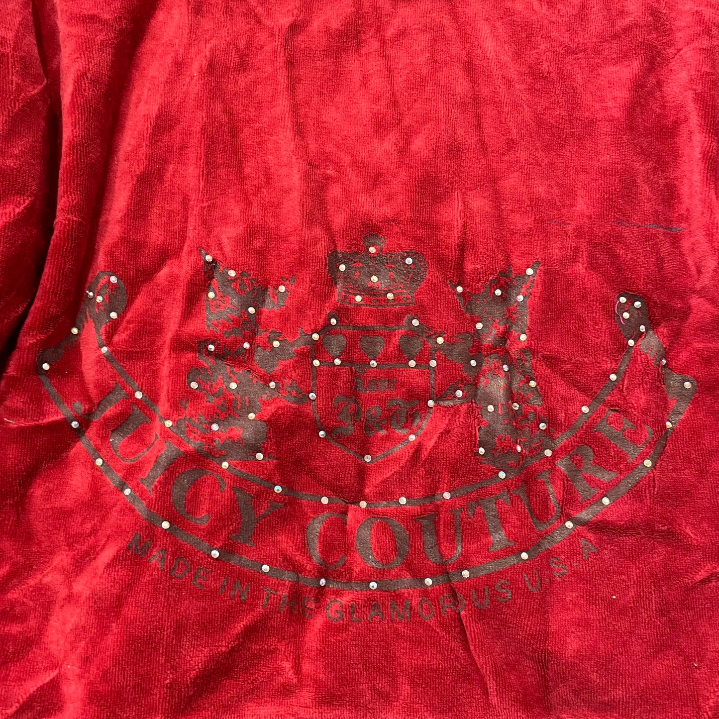 Vintage Juicy Couture Scottie Dogs Women's Red Velour Hoodie Rhinestones Size L