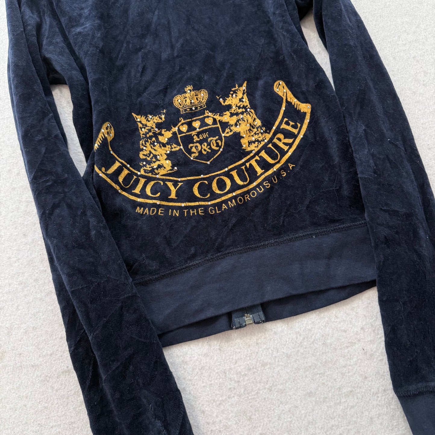 Vintage Juicy Couture “Scottie Dog” Women's Navy Velour Full Zip Hoodie Size S