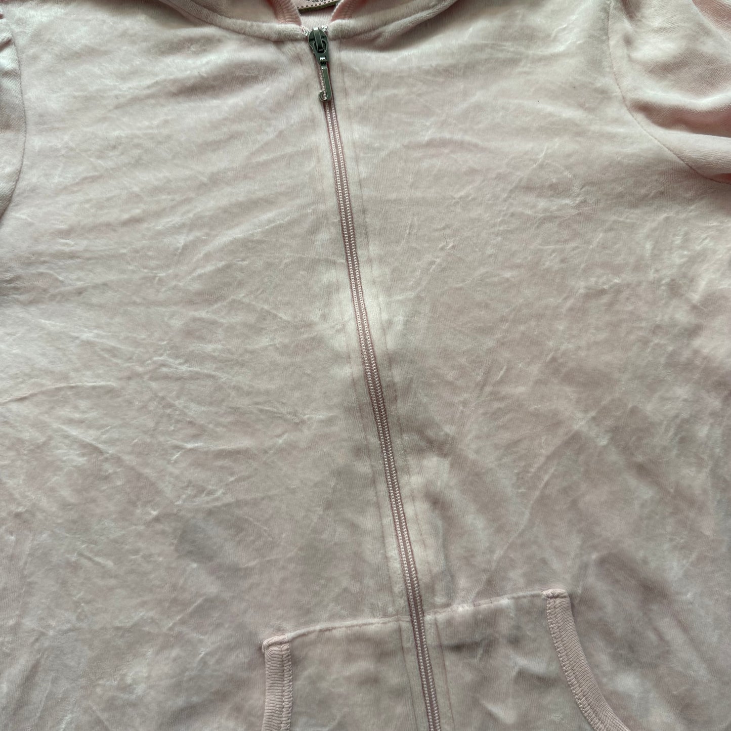 Vintage Juicy Couture Women Baby Pink Velour Zip-Up Hoodie Loungewear Y2k Size L