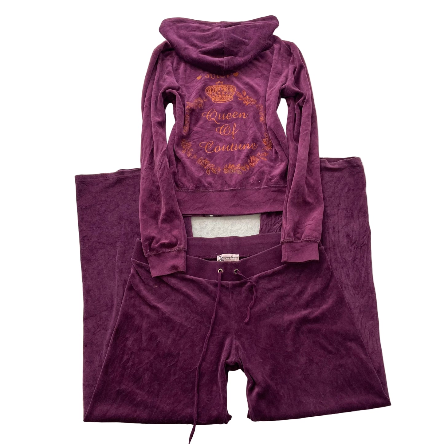 Vtg Juicy Couture Of Queen Couture Women's Burgundy Velour Tracksuit Set Size L