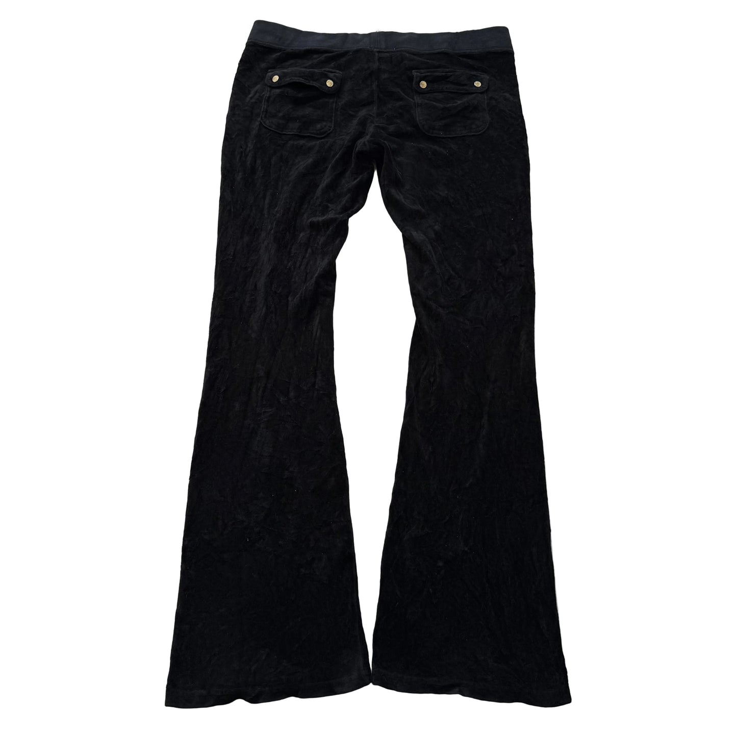 Juicy Couture Women's Black Velour Flared Track Pants Back Snap Pockets Size M