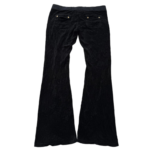 Juicy Couture Women's Black Velour Flared Track Pants Back Snap Pockets Size M
