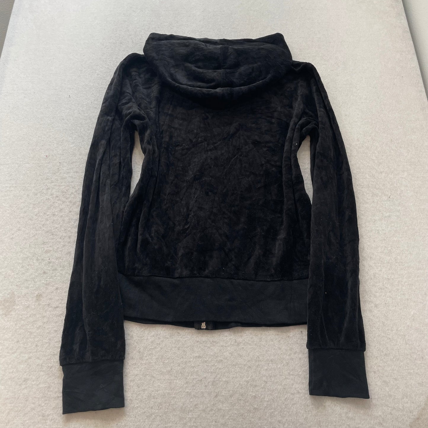 Juicy Couture Women's Black Velour Zip-Up Hoodie Drawstring Pockets Y2k Size XL