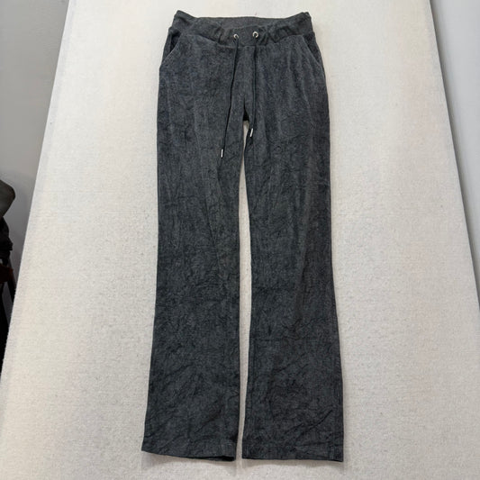Bebe Women's Charcoal Gray Velour Flared Track Pant Rhinestones Logo Y2K Size S