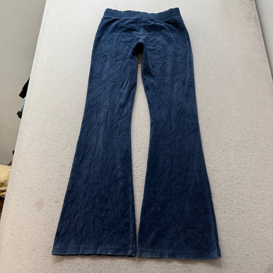 Vintage Juicy Couture Women's Navy Velour Flared Track Pants Drawstring Size S