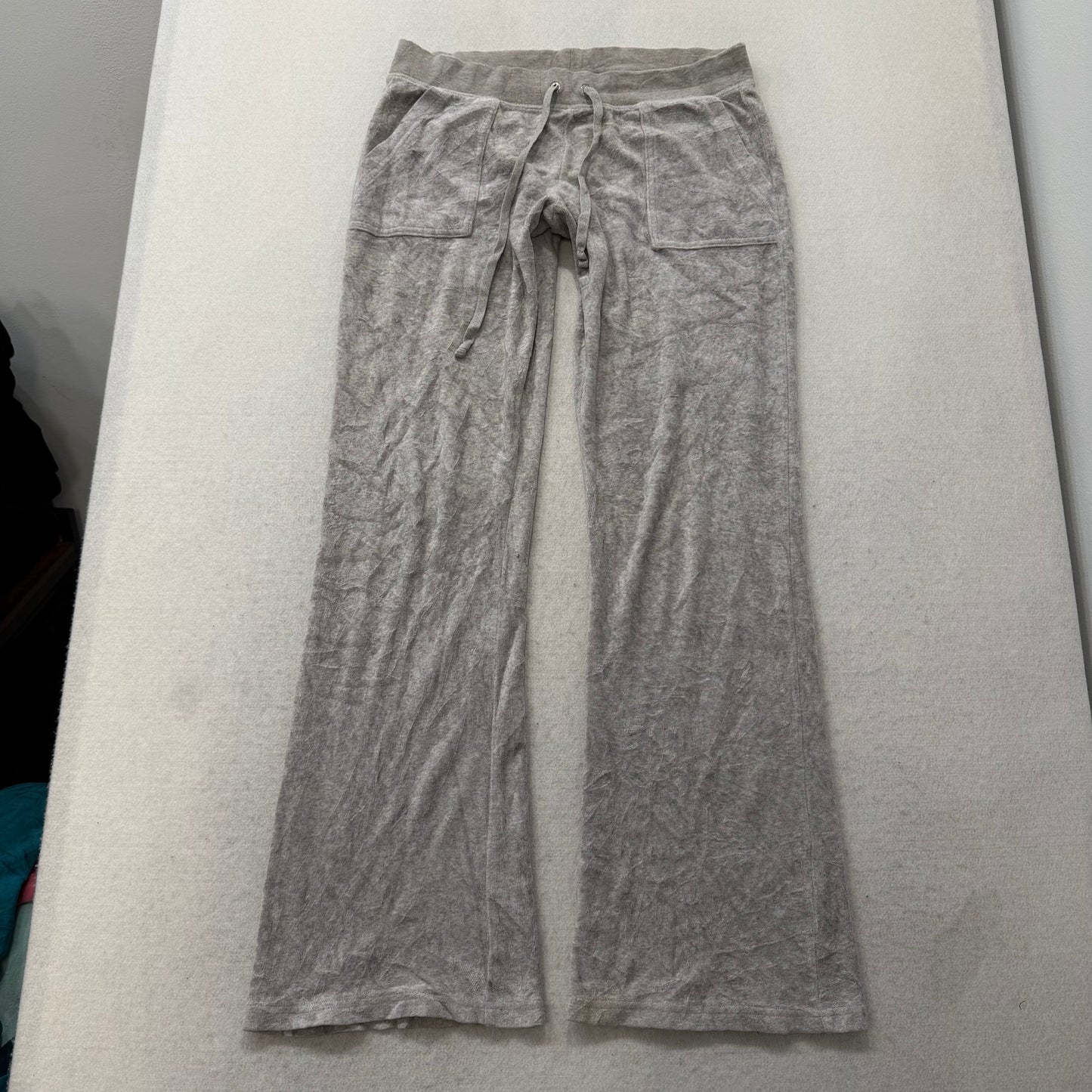 Juicy Couture Women's Heather Gray Velour Flared Track Pant Snap Pockets Size M