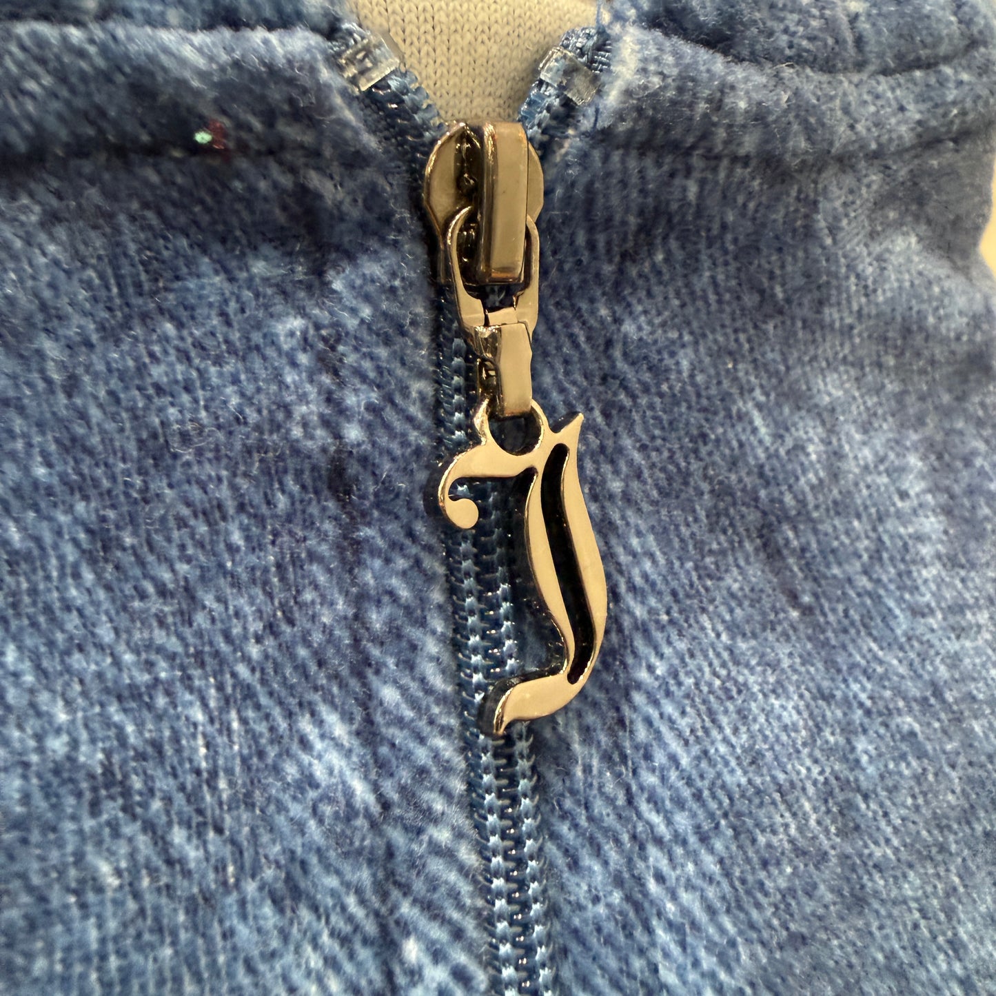 Juicy Couture Women's Navy Blue Velour Zip-Up Hoodie Pockets Loungewear Size L