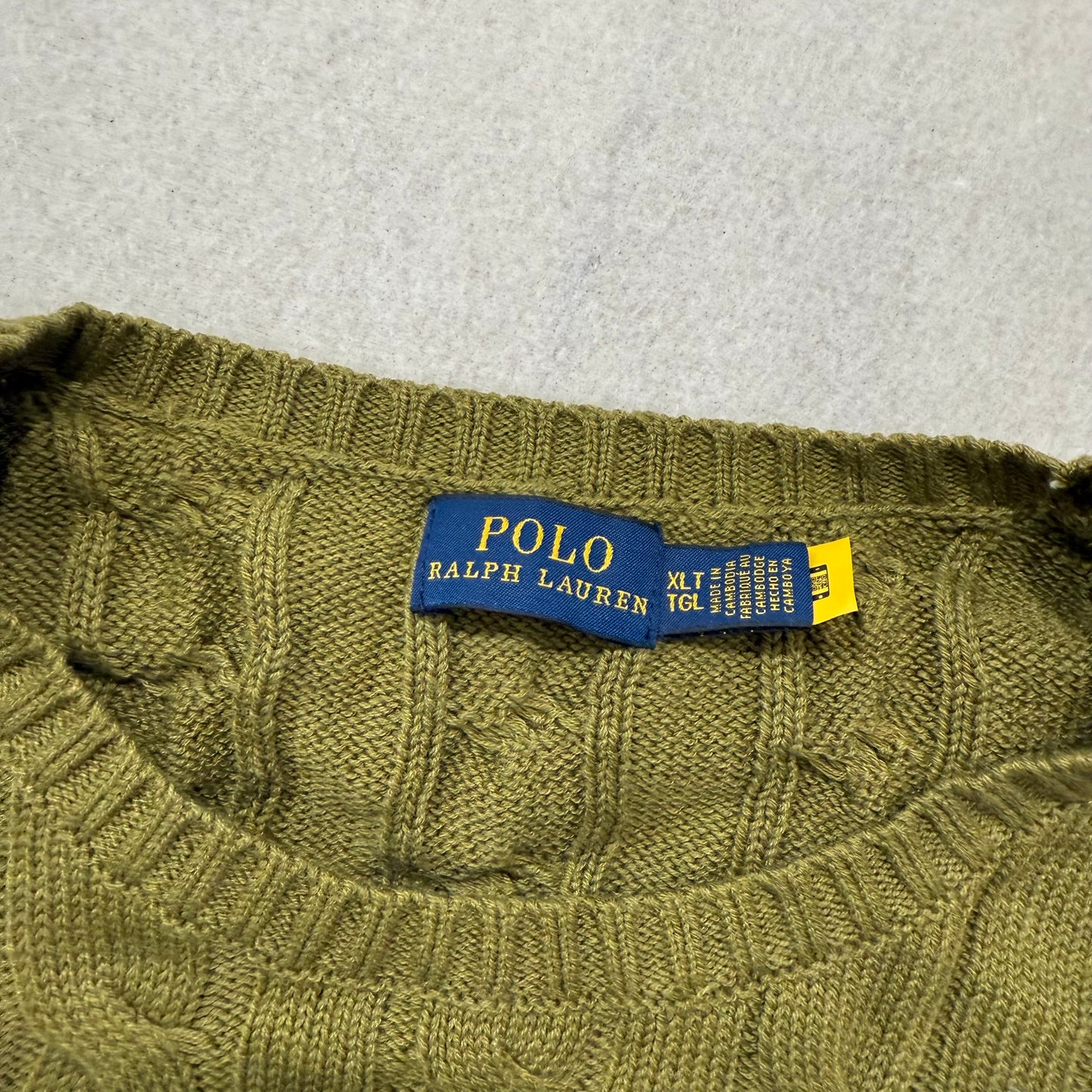 Polo Ralph Lauren Mens Olive Green Cable-Knit Sweater Heritage Style Size XL NWT