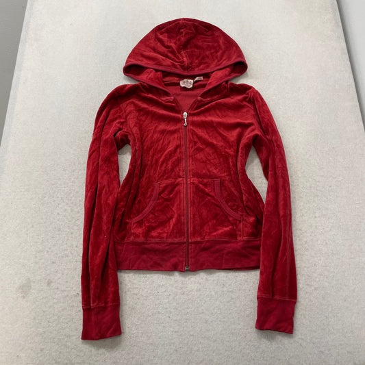 Vintage Juicy Couture Scottie Dogs Women's Red Velour Hoodie Rhinestones Size L