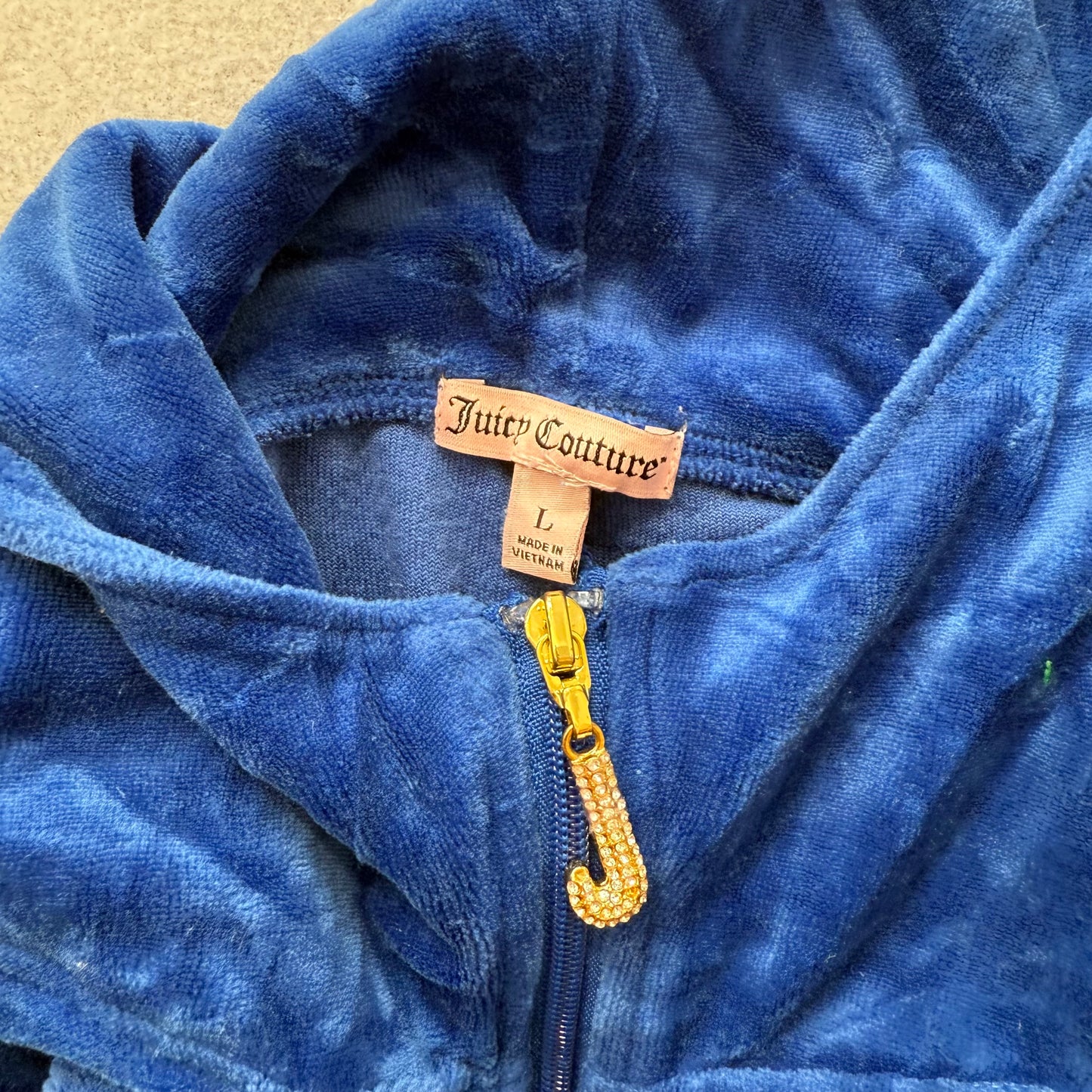 Juicy Couture Women's Royal Blue Velour Full Zip Hoodie Logo Preppy Y2K Size L