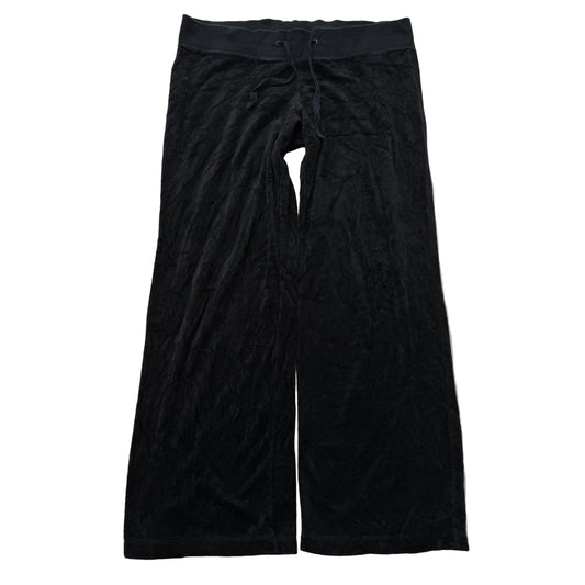 Vintage Juicy Couture Women's Black Velour Flared Wide Leg Track Pant Y2K Size L