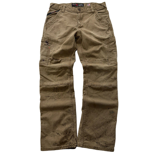 Ariat FR M5 Men's Khaki Cotton Blend Cargo Pants Straight Fit Pockets Size 34