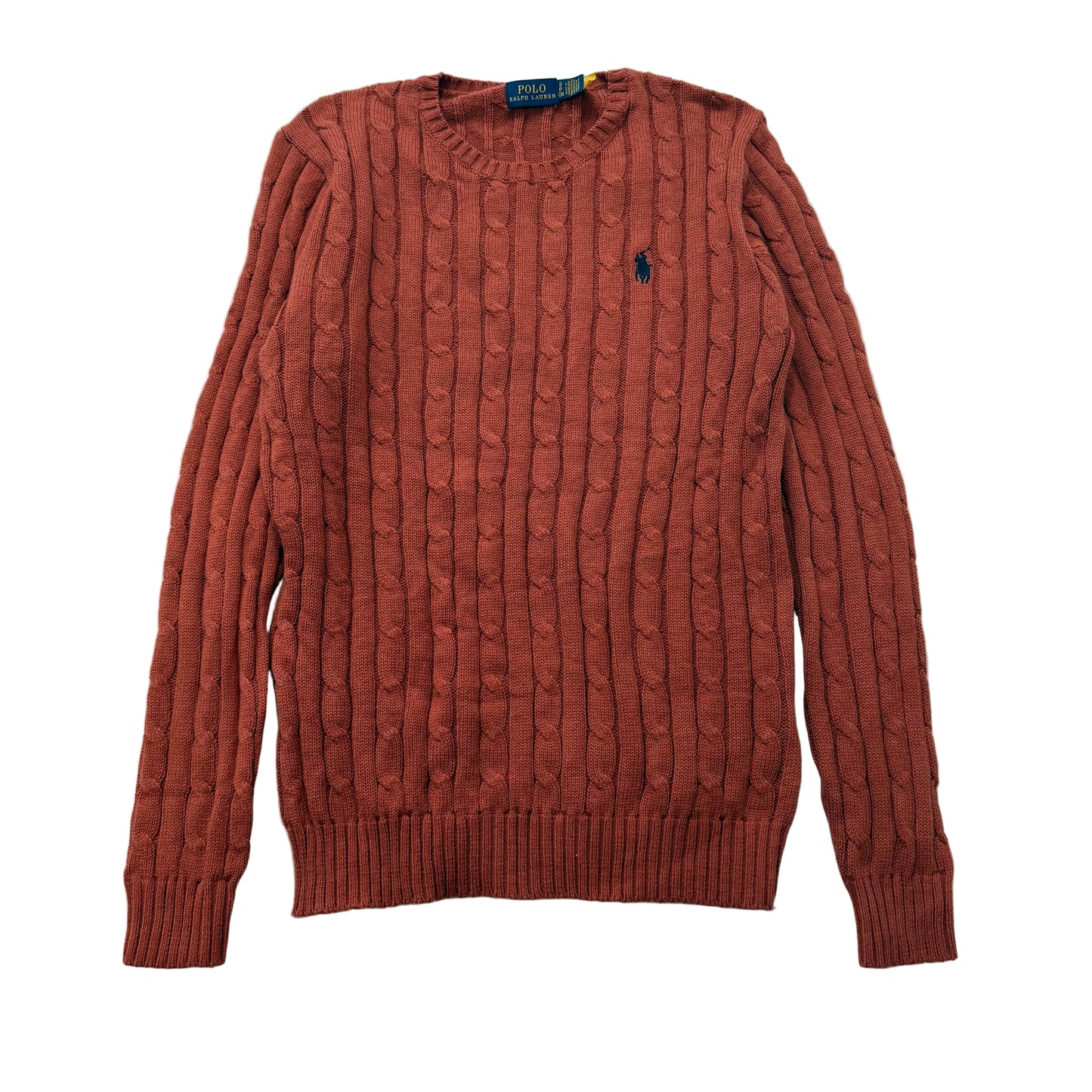 Polo Ralph Lauren Men's Terracotta Cable-Knit Sweater Ribbed Hem Logo Size S NWT